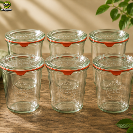 Lot de 6 bocaux Weck en verre droit de 580ml avec couvercle et joint.