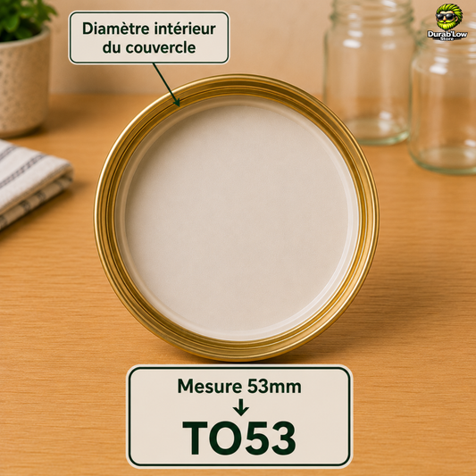 Zoom sur un couvercle TO53 et indication de la prise de cote pour choix de la taille.