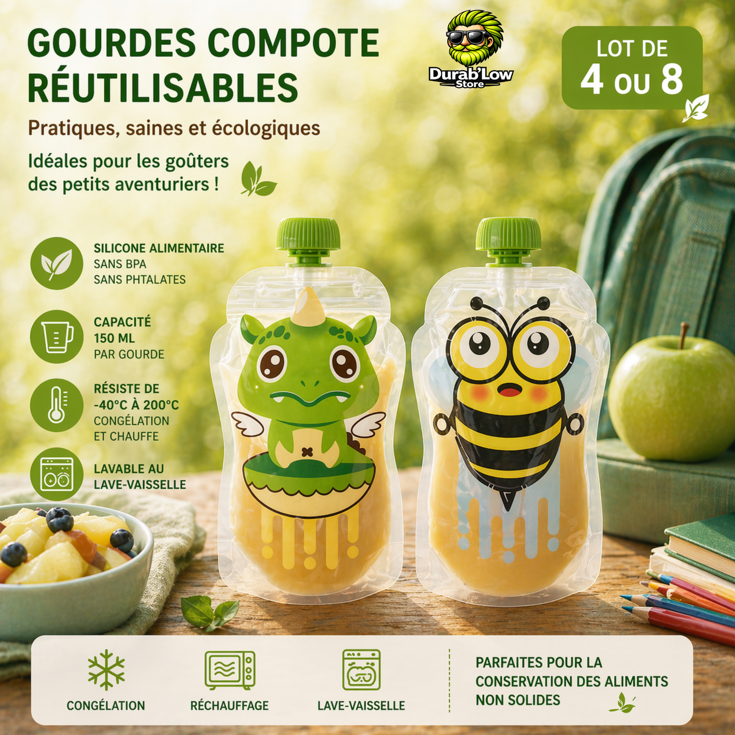 Gourde compote réutilisable enfant - alternative aux gourdes jetables
