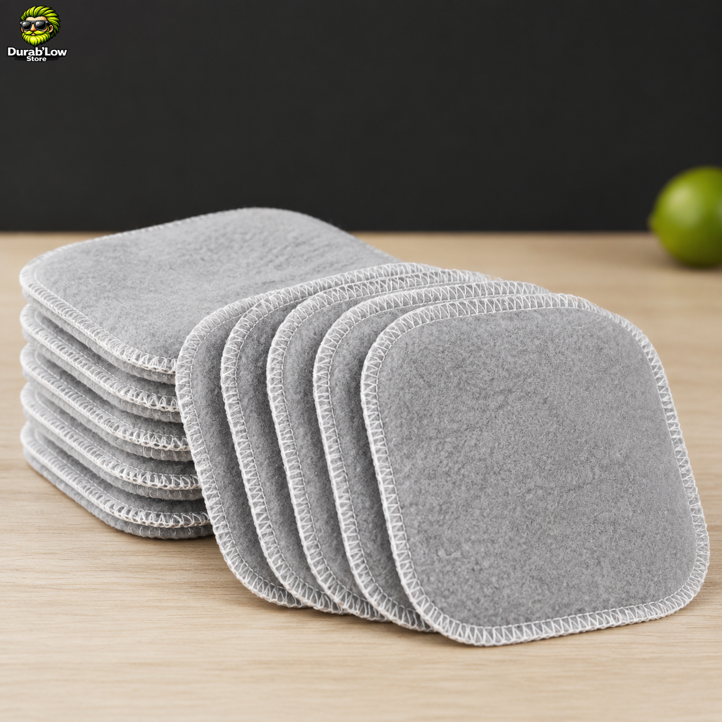 Lot de 10 lingettes démaquillantes lavables en bambou, couleur gris perle.