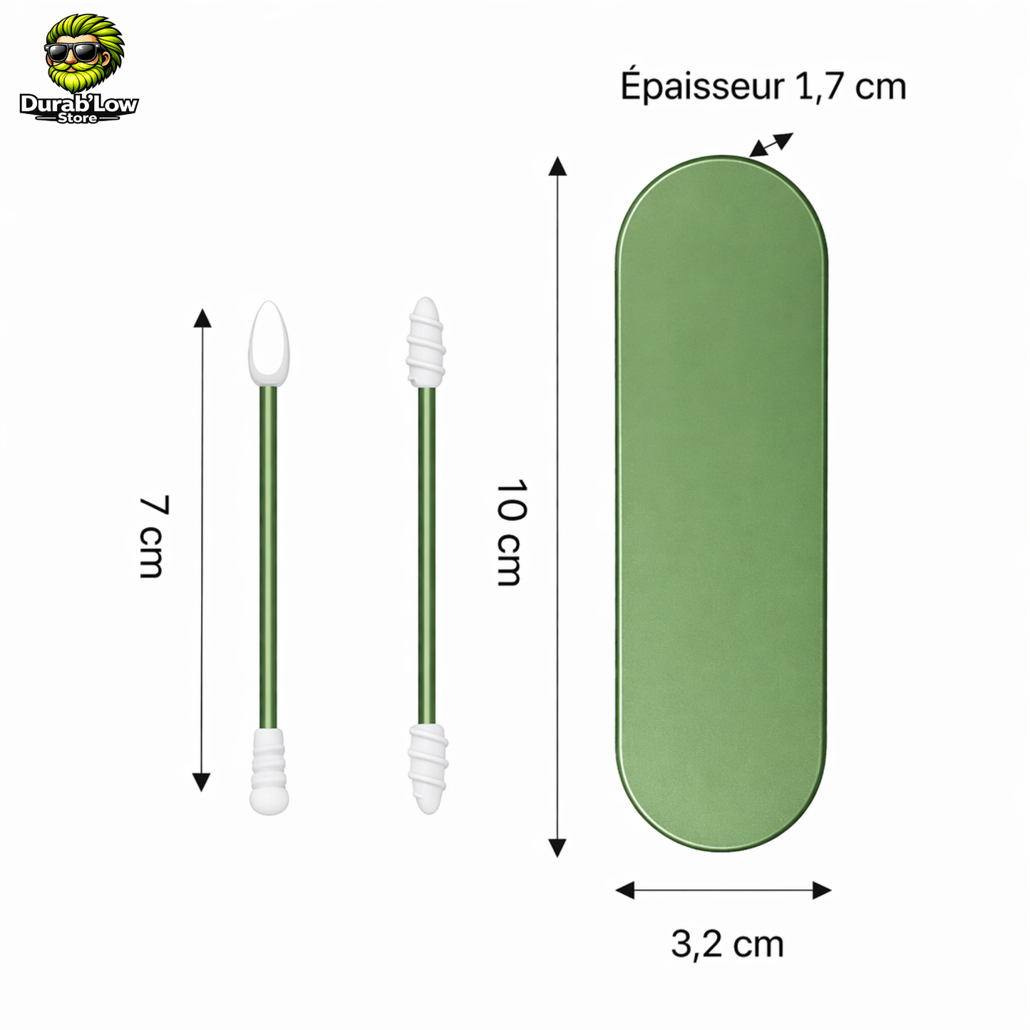 Dimensions et détails coton-tige réutilisable double embout en silicone