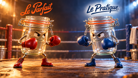 Deux bocaux en gant de boxe se font face sur un ring.