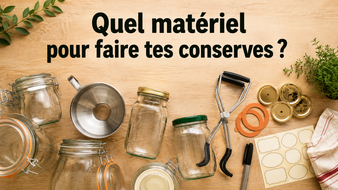Des bocaux, un entonnoir, une pince, des joints, des couvercles... Le matériel pour se lancer dans les conserves.