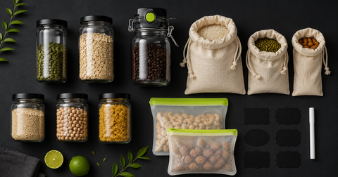 Ensemble de contenant pour aliments achetés en vrac.