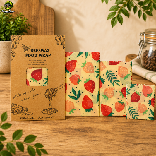 Film réutilisable cire d'abeille motif fraise - lot de 3