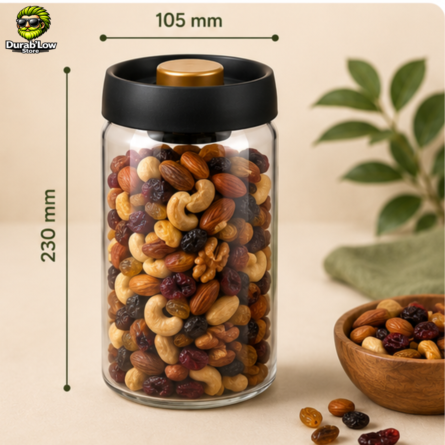 Bocal rempli de fruits secs. Contenance 1800ml.