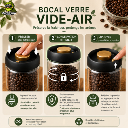 Description du fonctionnement pour faire le vide d'air dans le bocal. 