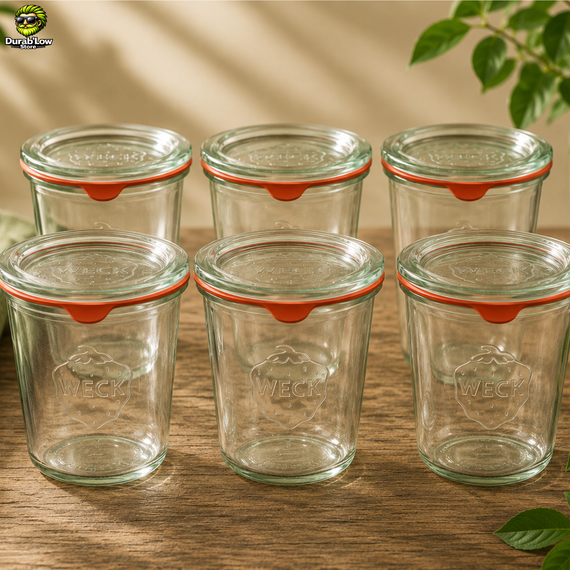 Lot de 6 bocaux Weck en verre droit de 580ml avec couvercle et joint.