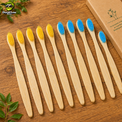 Brosse à dents bambou biodégradable coloris jaune et bleu