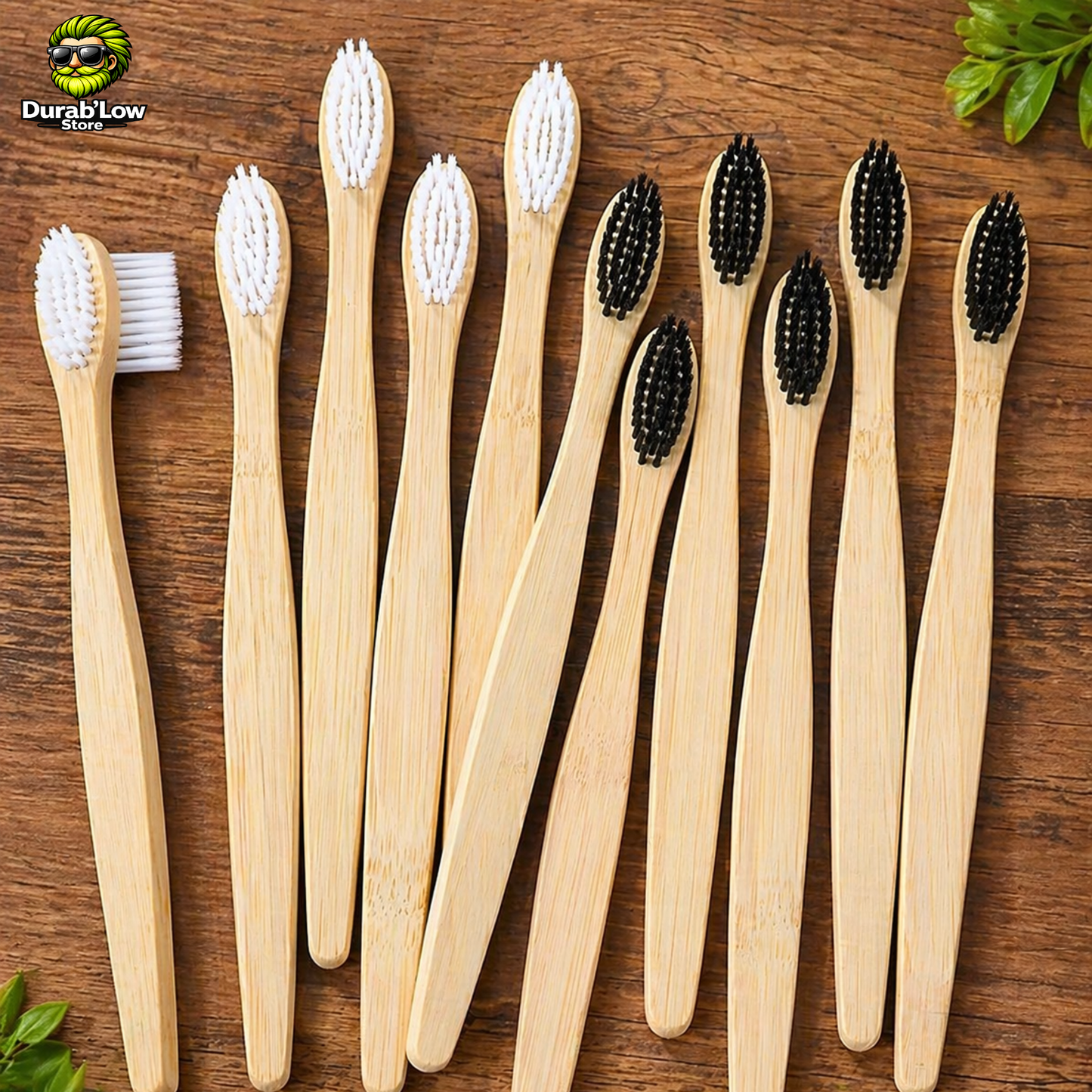 Brosse à dents bambou biodégradable coloris noir et blanc