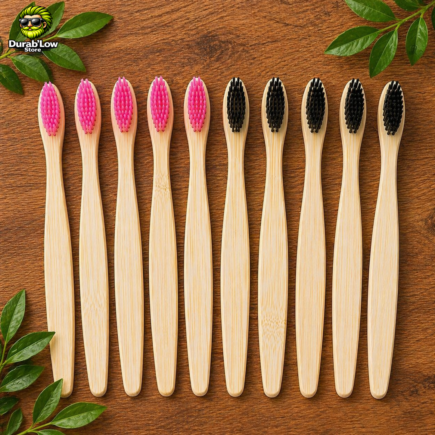 Brosse à dents bambou biodégradable coloris rose et noir