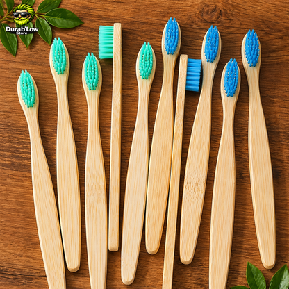 Brosse à dents bambou biodégradable coloris vert et bleu
