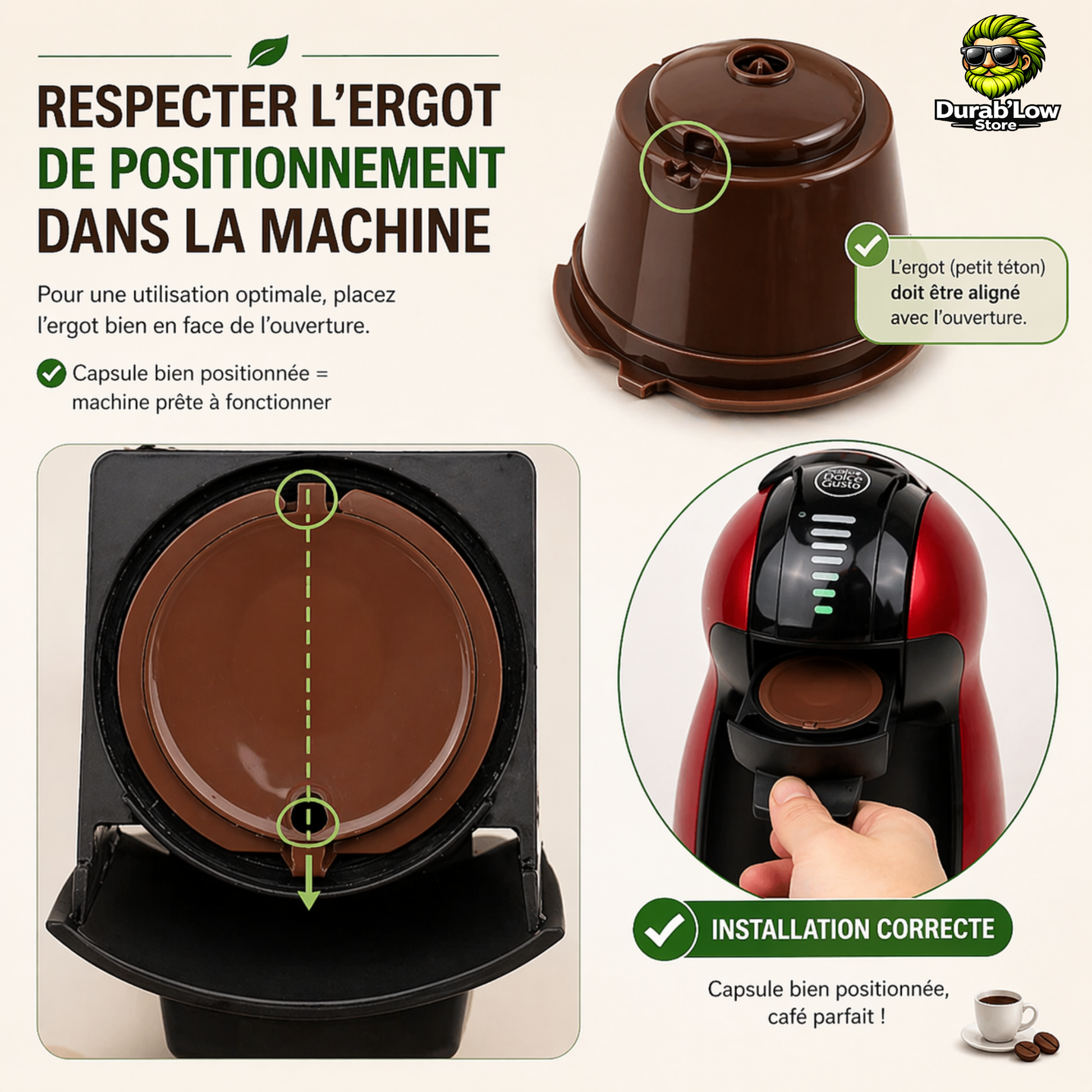 Capsule Café Dolce Gusto Réutilisable positionnement de l'Ergot