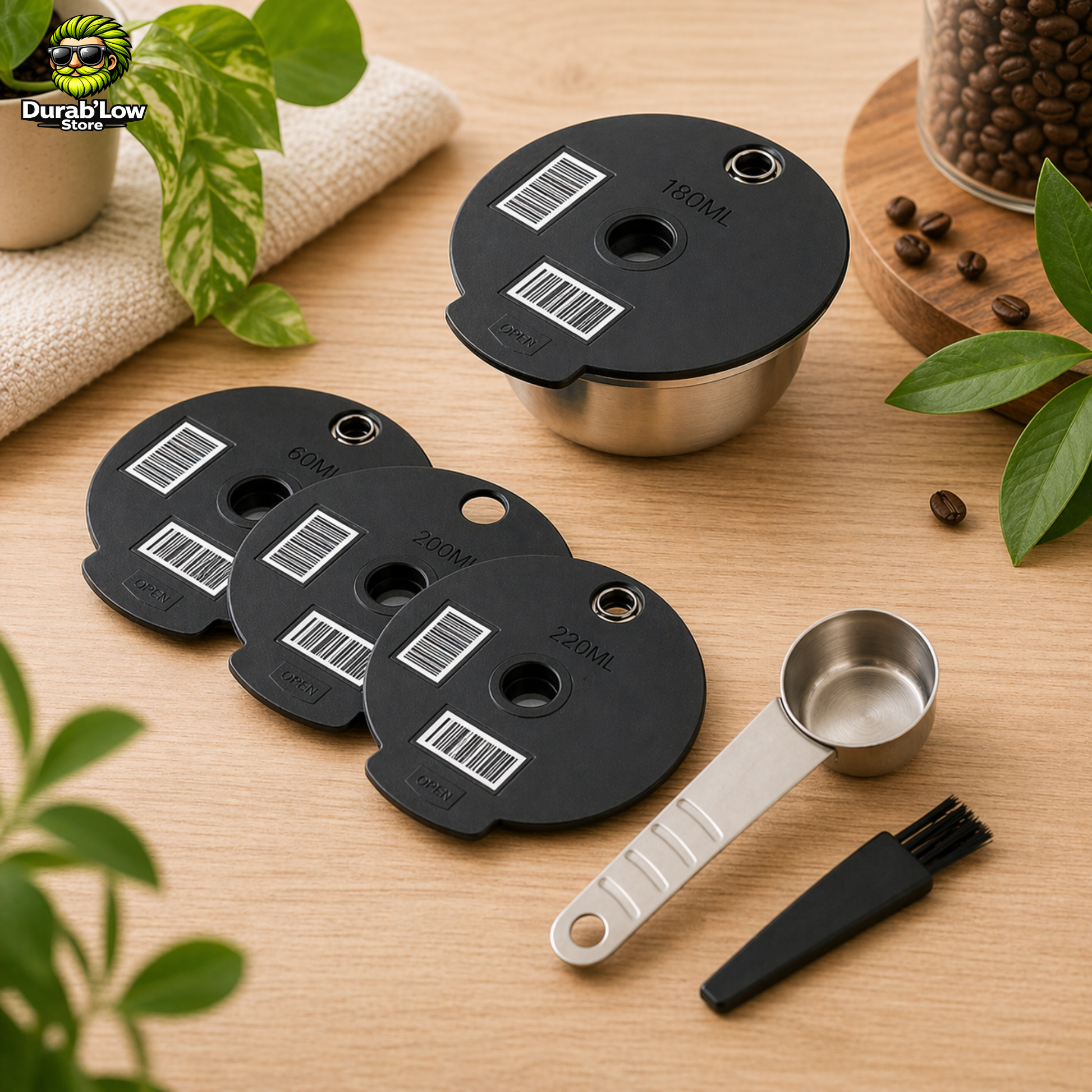 Capsule Café Tassimo Réutilisable Inox 4 Couvercles avec différents caode-barres de volume de remplissage