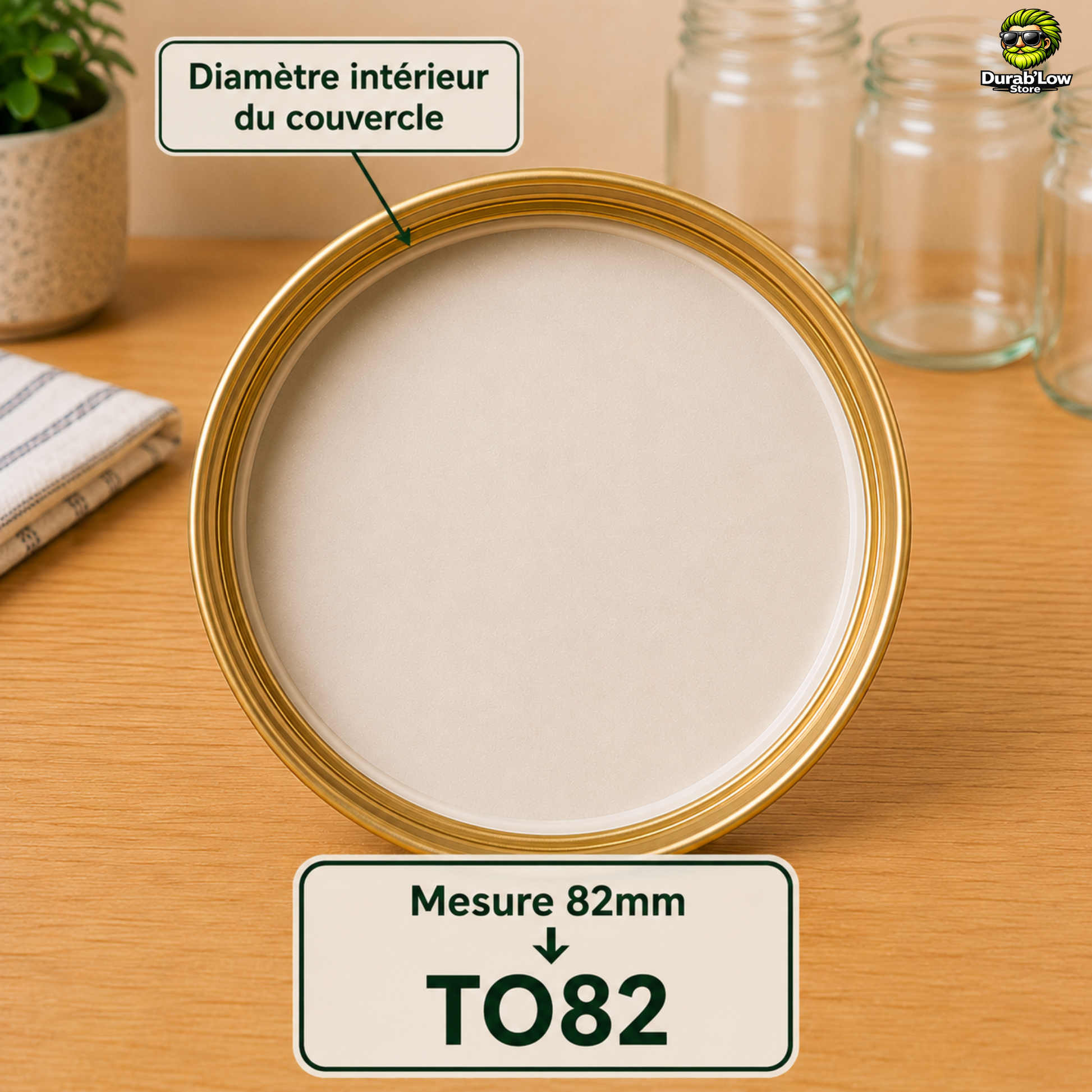 Zoom sur un couvercle TO82 et indication de la prise de cote pour choix de la taille. 