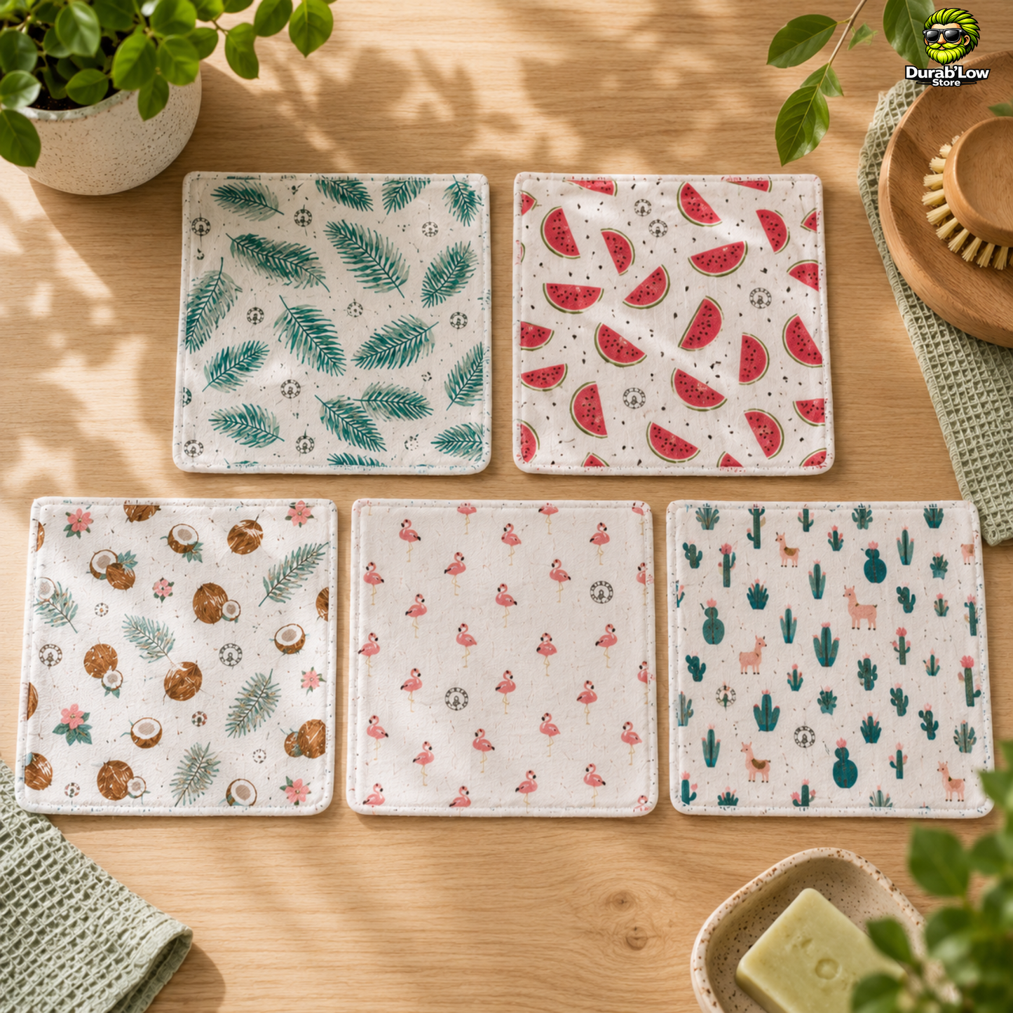 Essuie-tout lavable coton bio — lot de 5