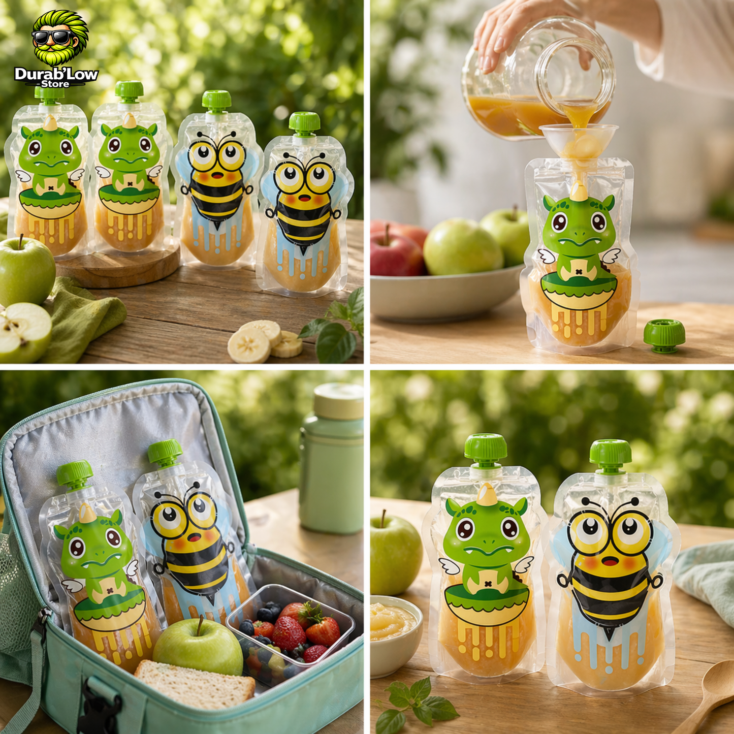 Détails gourde compote réutilisable enfant - fermeture et bouchon