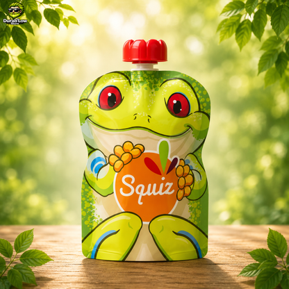 Gourde composte Squiz avec motif grenouille dans un environnement végétal.