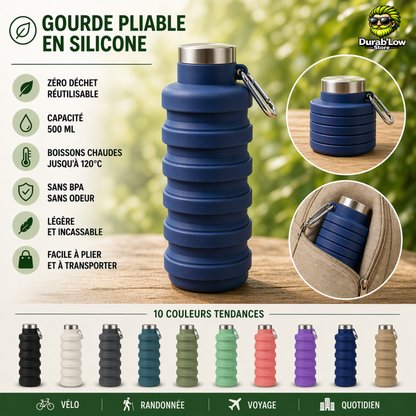 Gourde télescopique réutilisable silicone 500ml dépliée