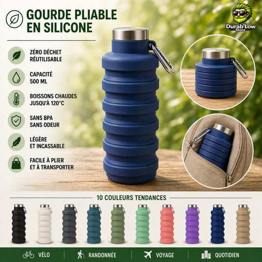 Gourde télescopique réutilisable silicone 500ml dépliée