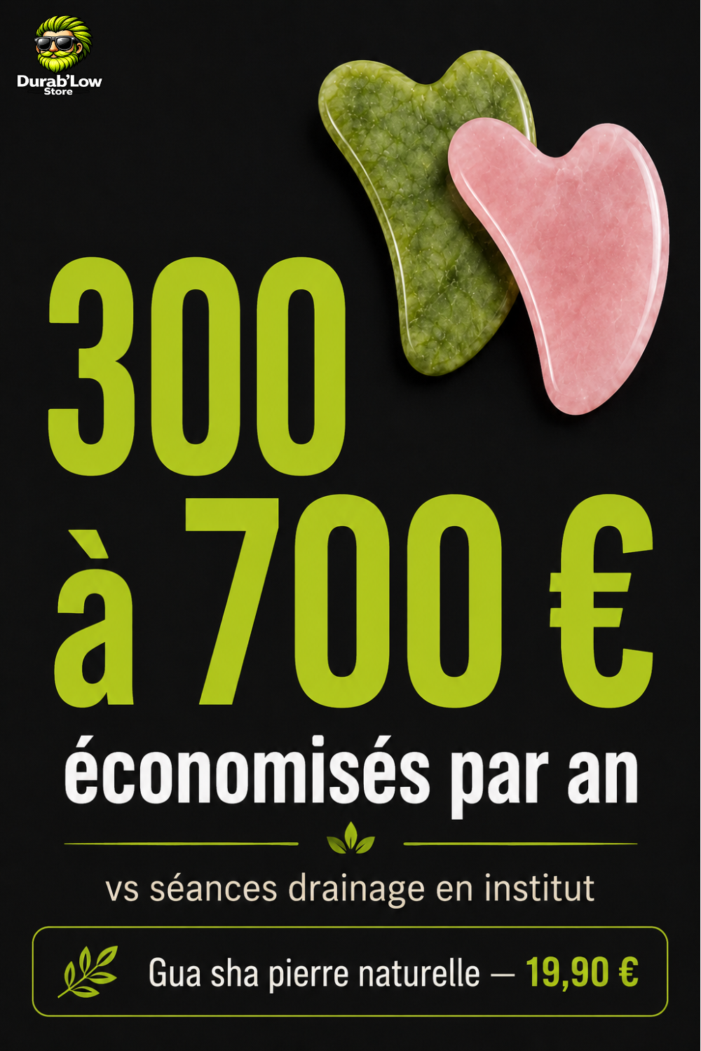 2 Gua Sha en pierre de jade naturelle.