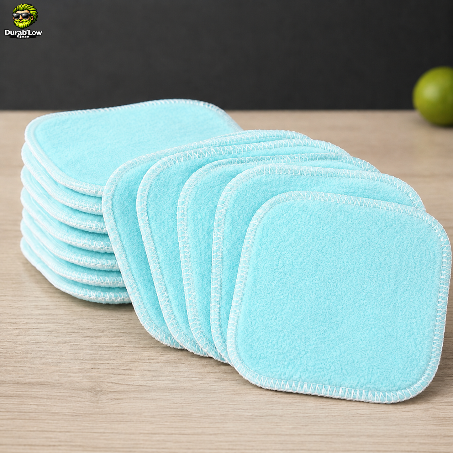 Lot de 10 lingettes démaquillantes lavables en bambou, couleur bleu glacier.