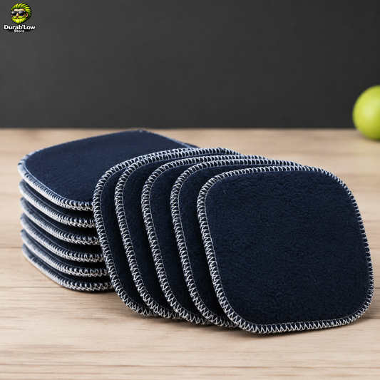 Lot de 10 lingettes démaquillantes lavables en bambou, couleur bleu nuit.