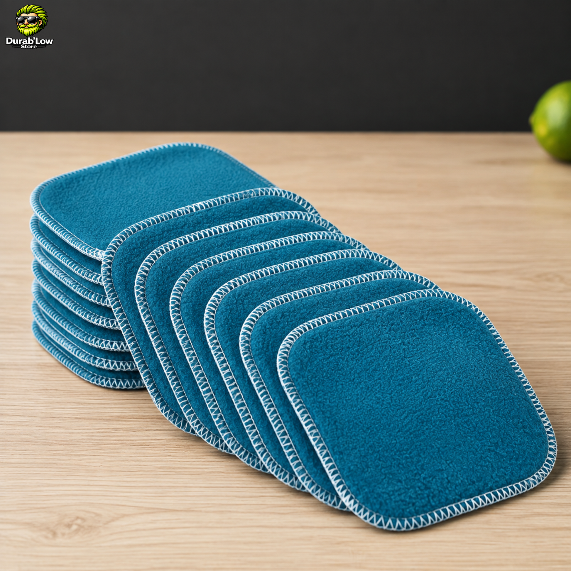Lot de 10 lingettes démaquillantes lavables en bambou, couleur bleu océan.