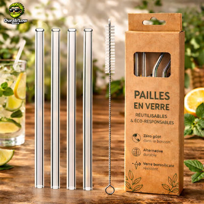 Pailles en verre réutilisables transparentes droites x4