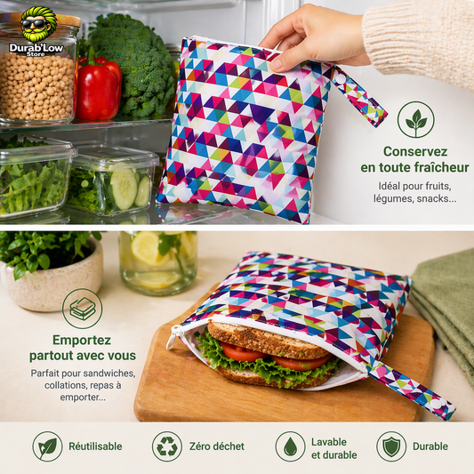 Sac alimentaire réutilisable 18x18cm utilisé pour des collations
