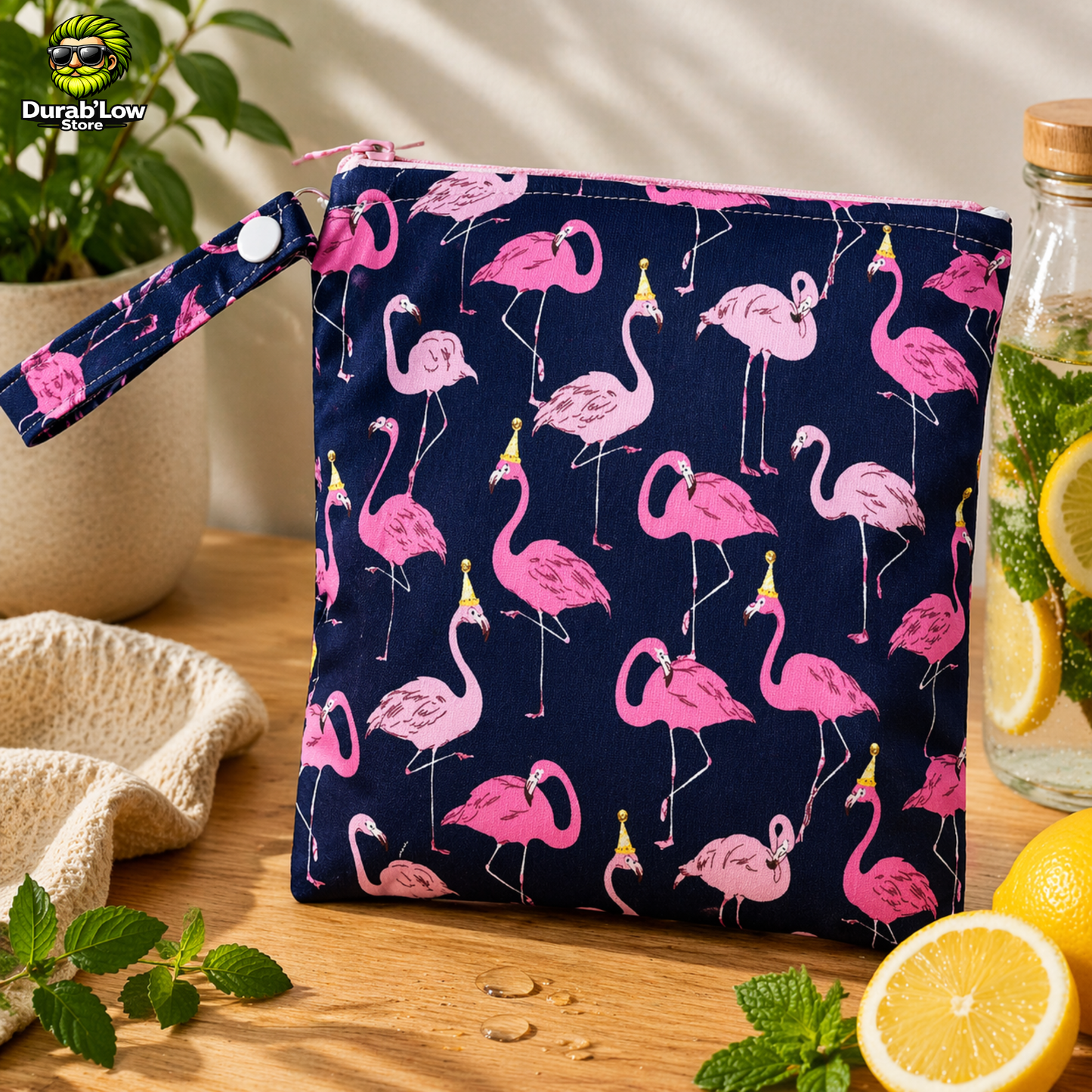 Sac alimentaire réutilisable 18x18cm motif flamant rose