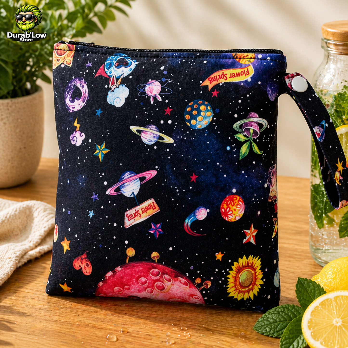 ac alimentaire réutilisable 18x18cm motif planète