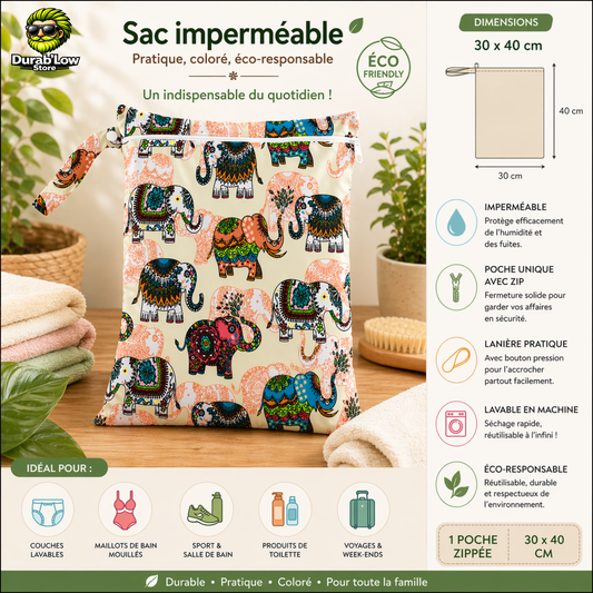 Sac alimentaire réutilisable 30x40cm motif éléphant