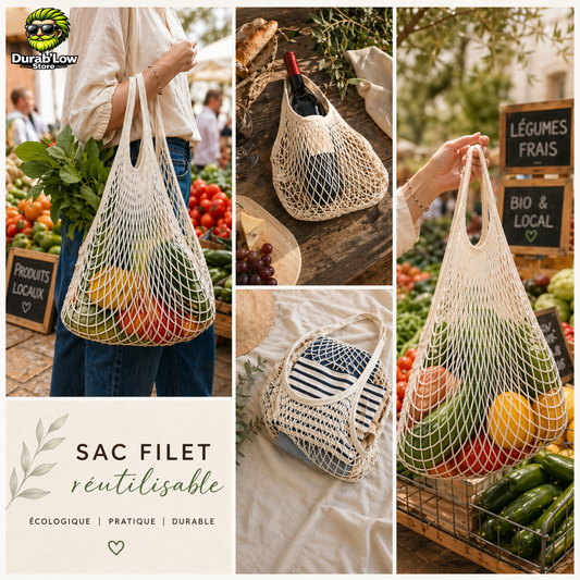 Sac filet épicerie réutilisable 100% coton - lot de 2