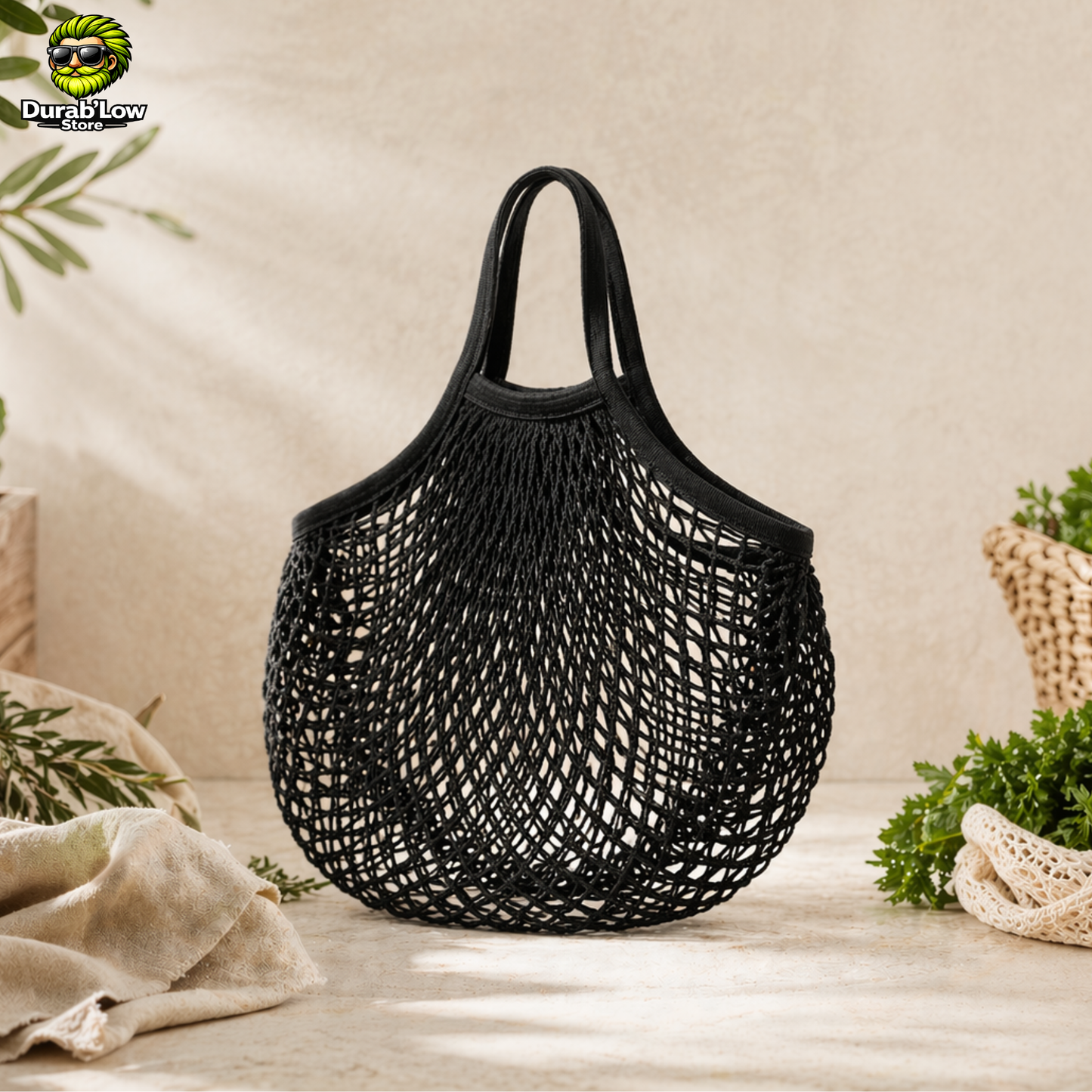 Sac filet épicerie réutilisable coton coloris noir