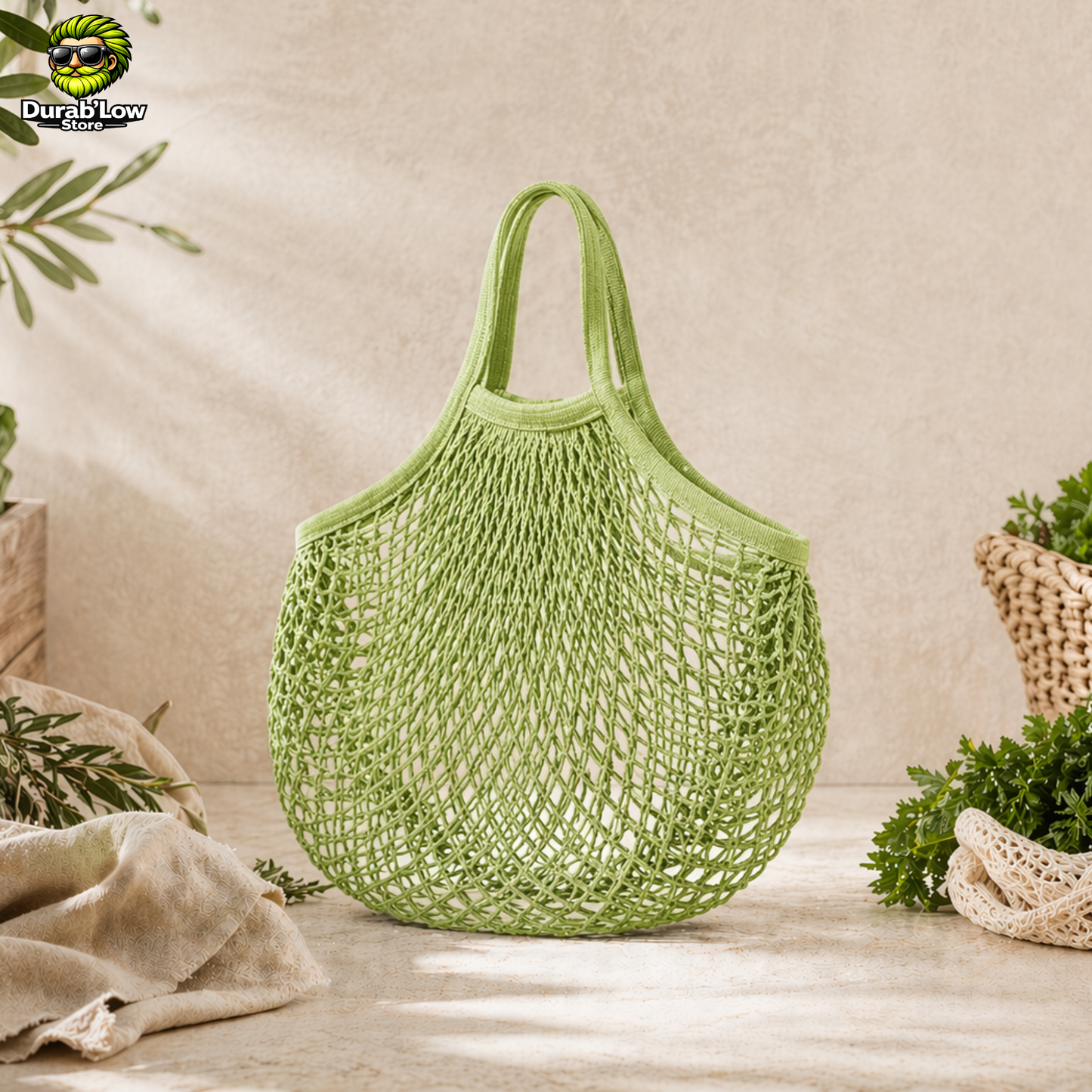 Sac filet épicerie réutilisable coton coloris vert