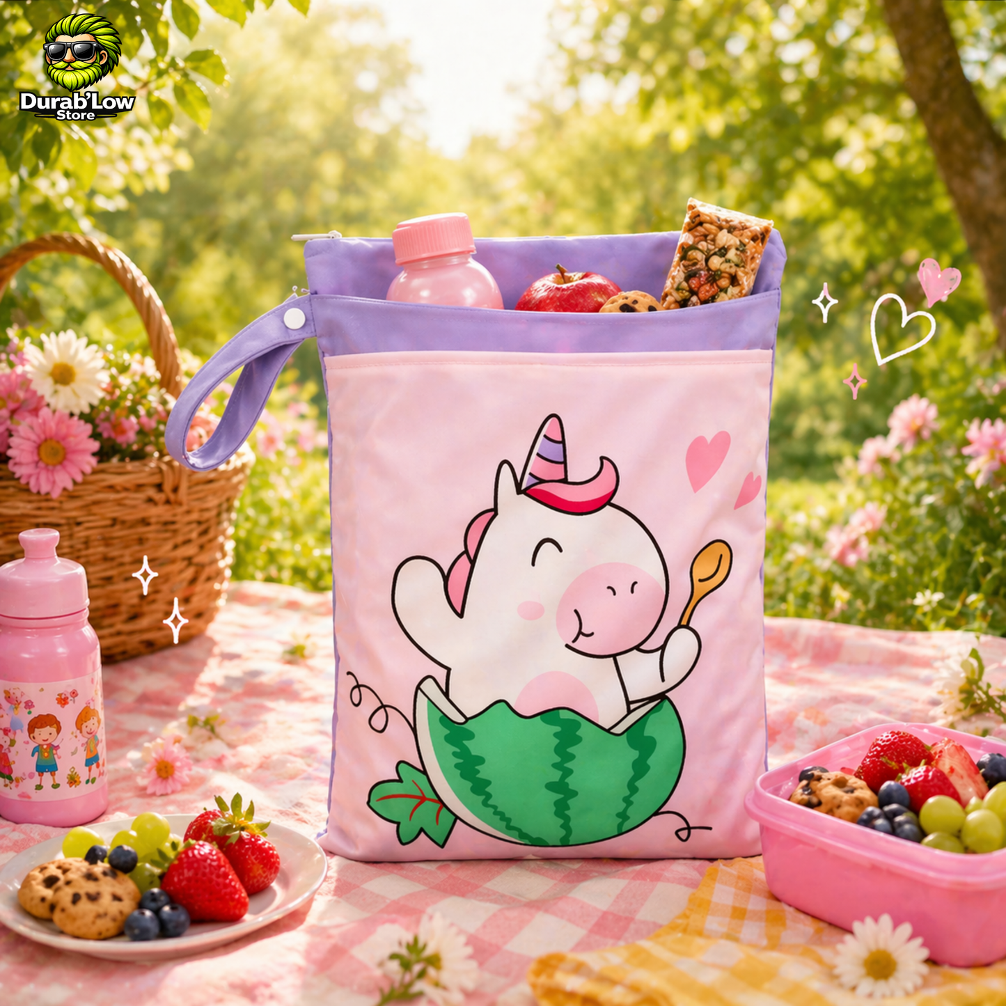 Sac goûter réutilisable enfant motif licorne