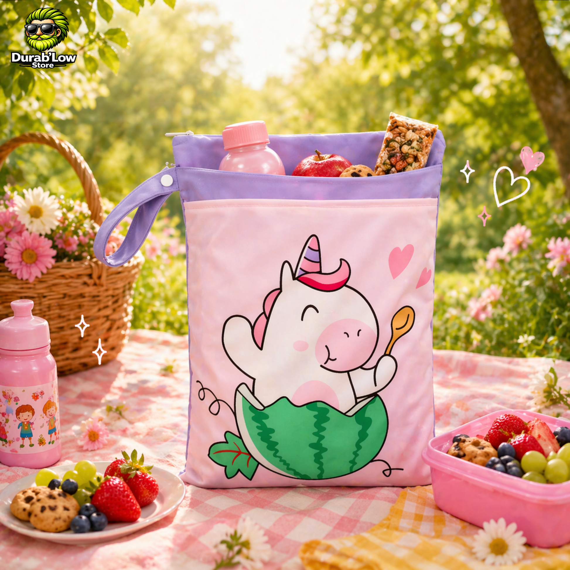 Sac goûter réutilisable enfant motif licorne