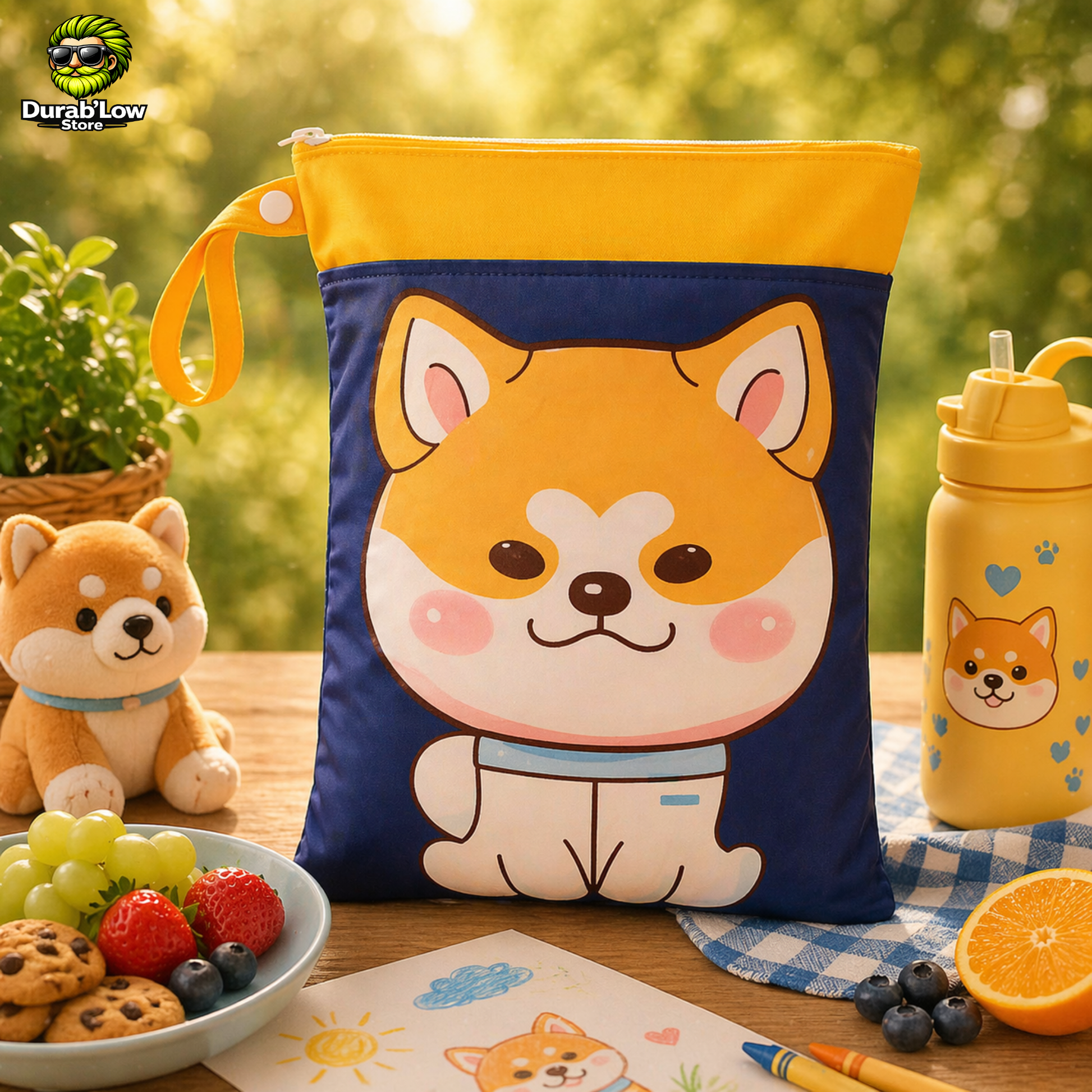 Sac goûter réutilisable enfant motif chiot souriant