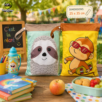 Sac alimentaire réutilisable enfant 25x35cm 2 poches - goûter et repas école