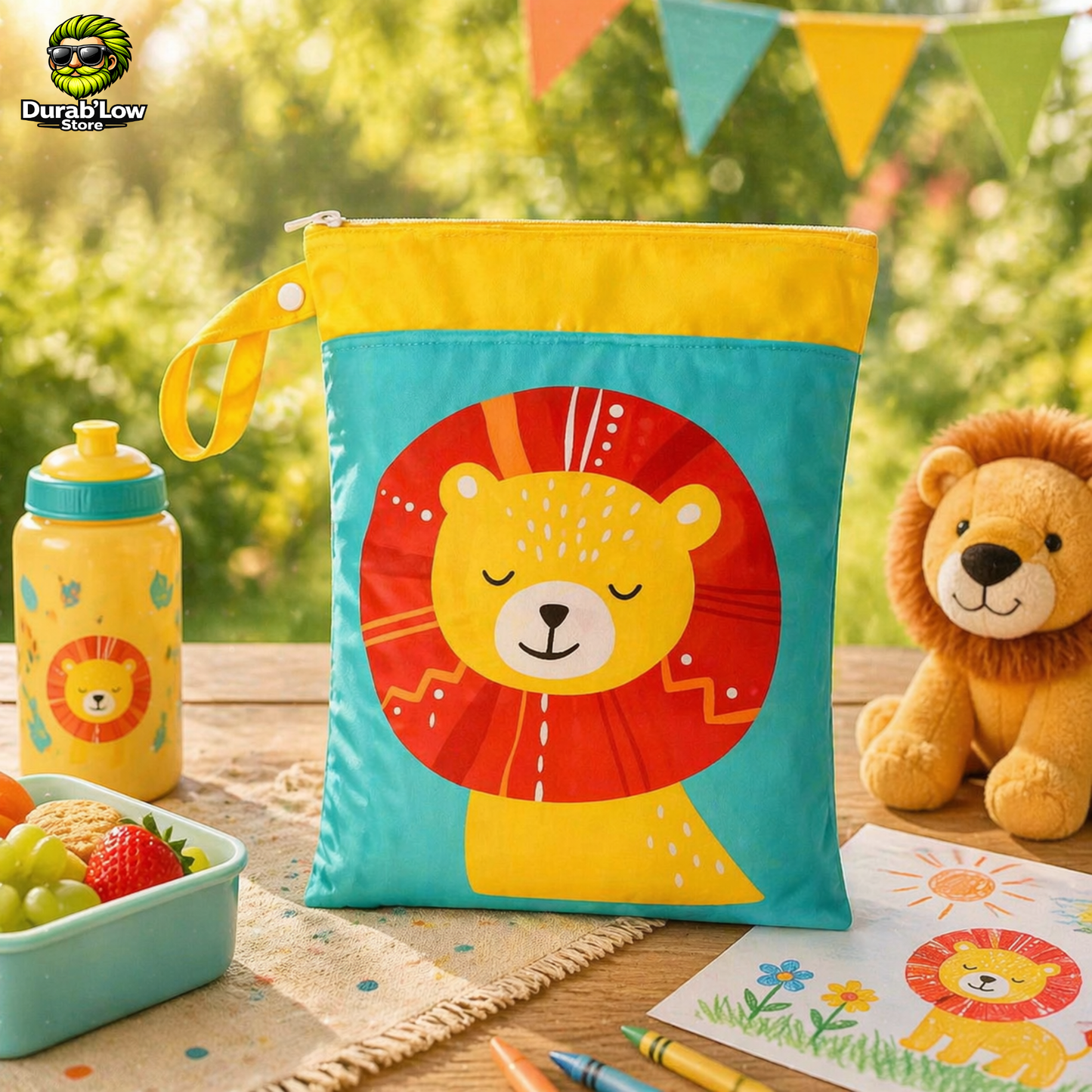 Sac goûter réutilisable enfant motif lion serein