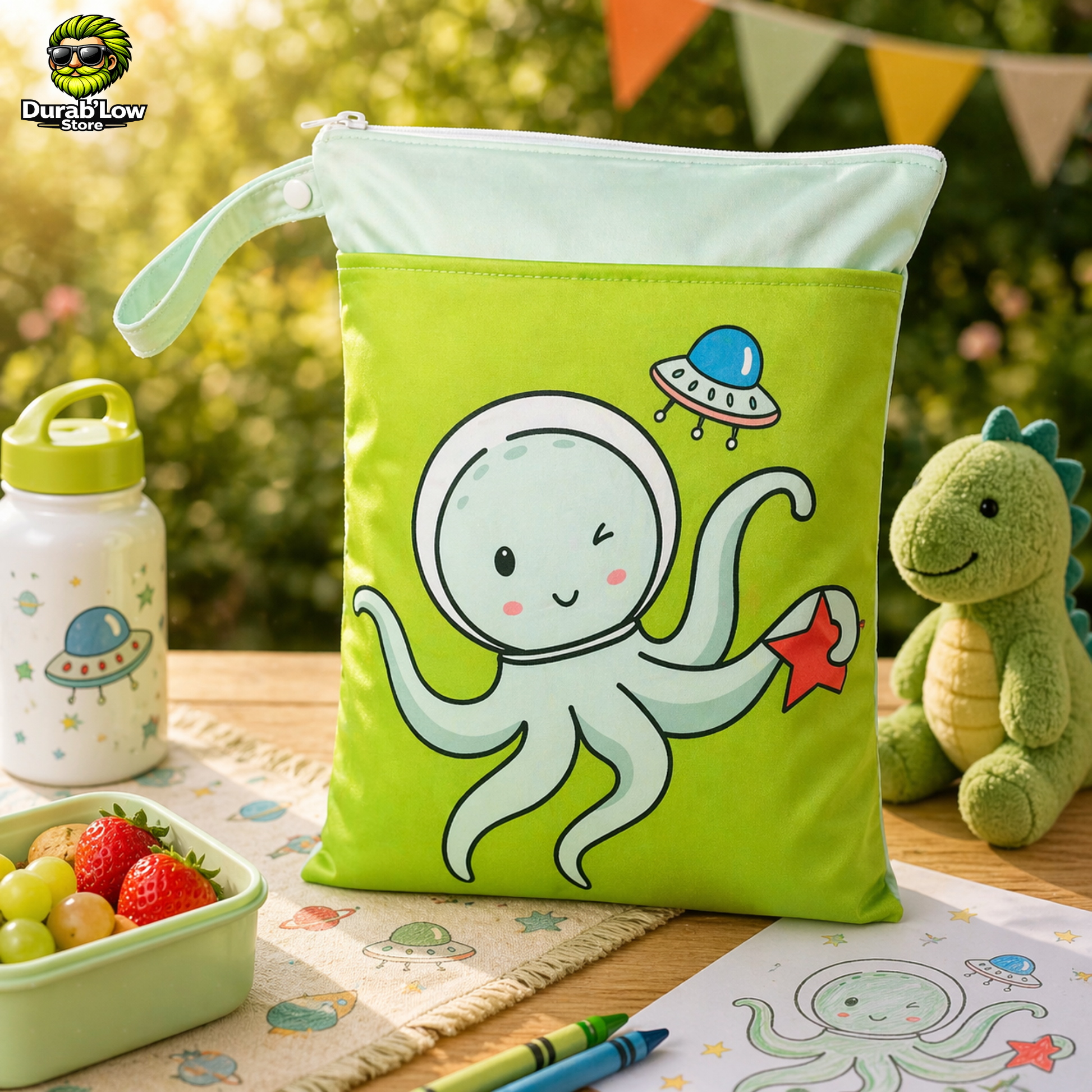 Sac goûter réutilisable enfant motif pieuvre de l'espace