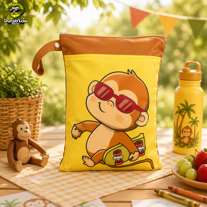 Sac goûter réutilisable enfant motif singe skateur