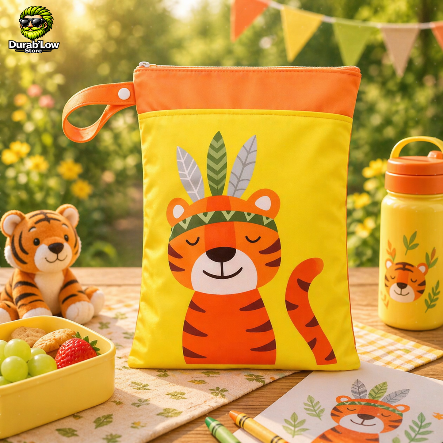 Sac goûter réutilisable enfant motif tigre indien