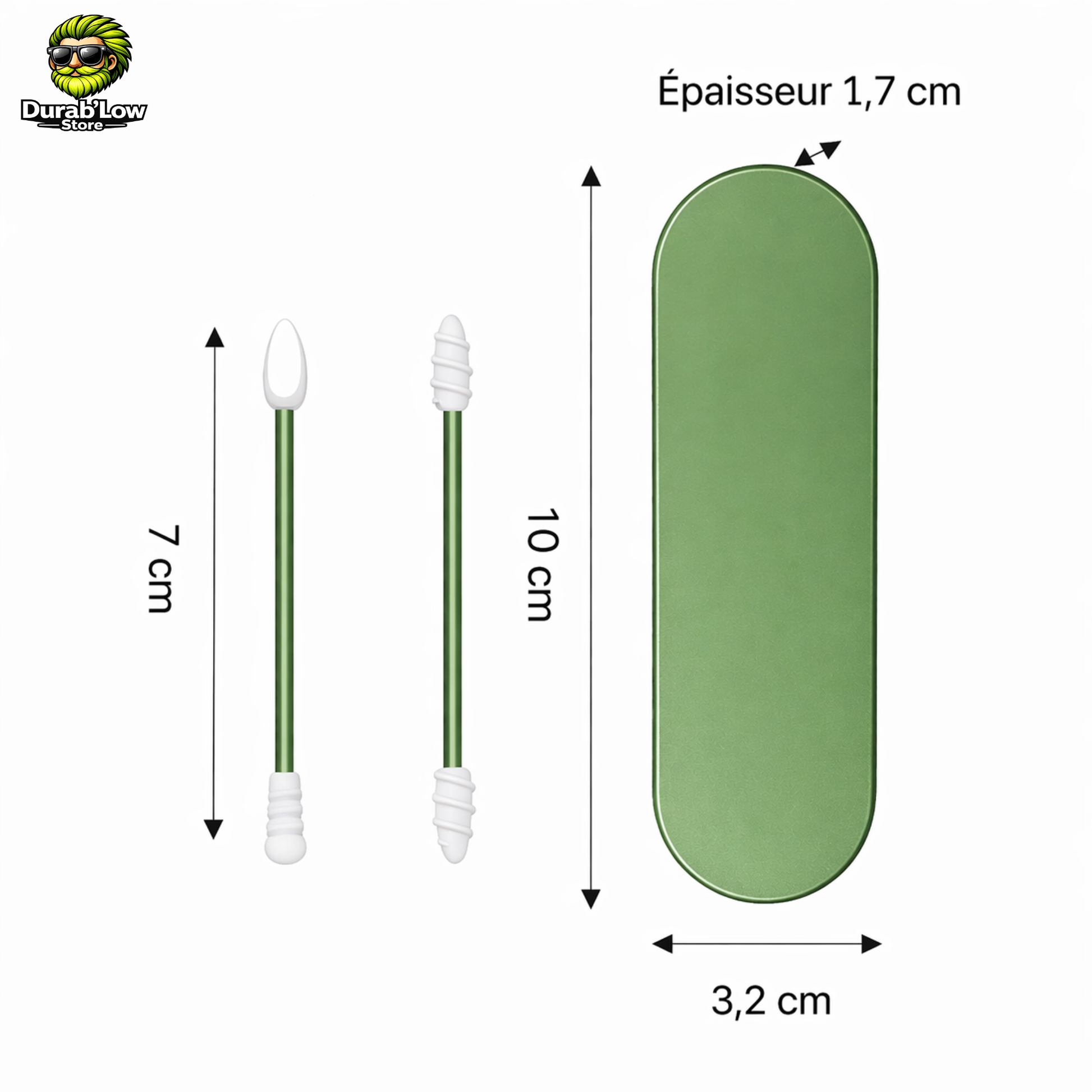 Dimensions et détails coton-tige réutilisable double embout en silicone