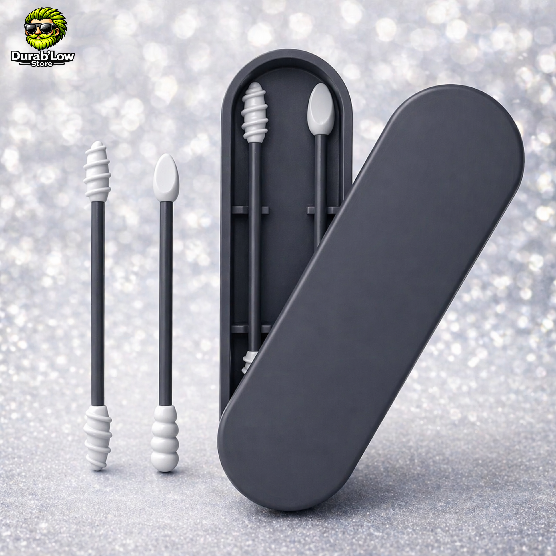Set coton-tige réutilisable silicone coloris noir