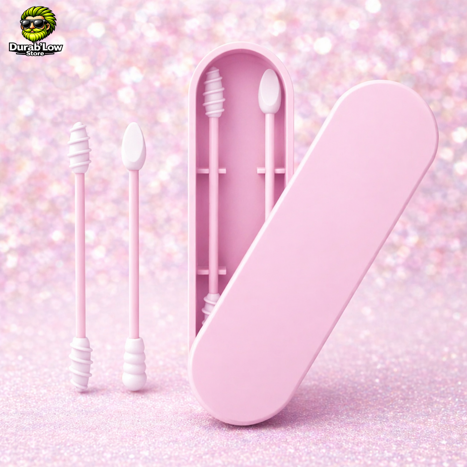 Set coton-tige réutilisable silicone coloris rose