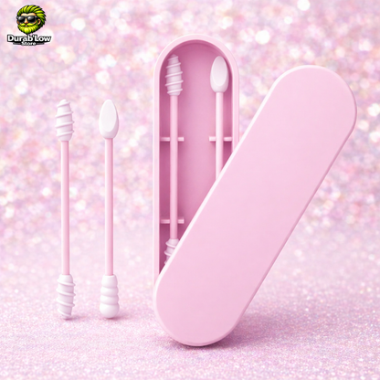 Set coton-tige réutilisable silicone coloris rose