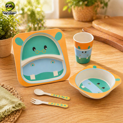 Set vaisselle enfant bambou motif hippopotame