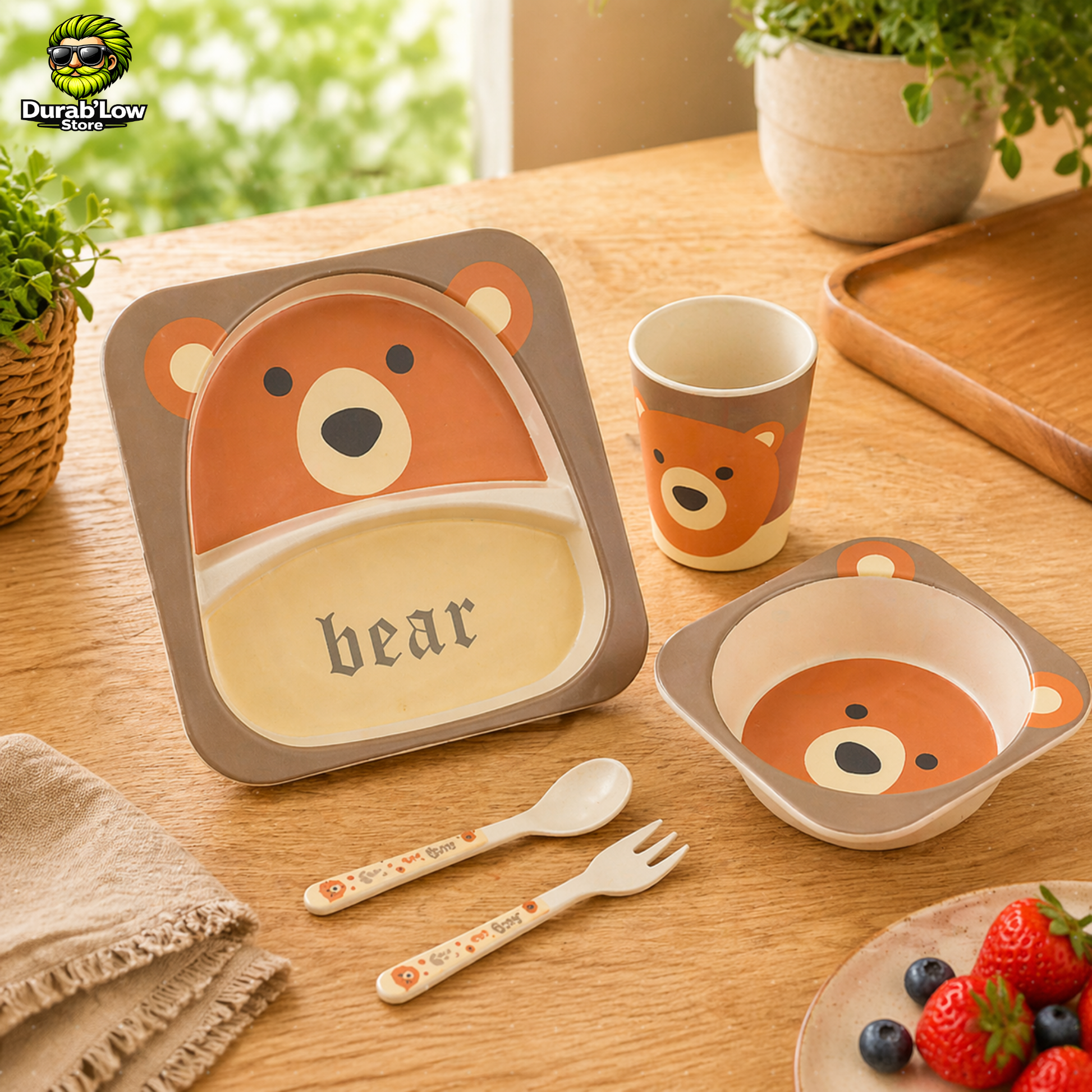 Set vaisselle enfant bambou motif lion